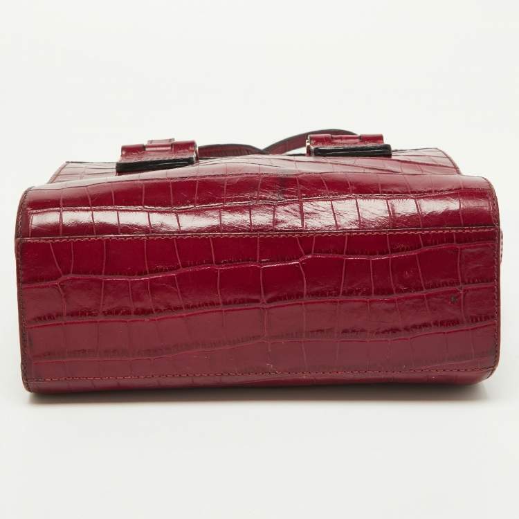 Pre Owned Emporio Armani Red Croc Embossed Leather Zip Satchel 
