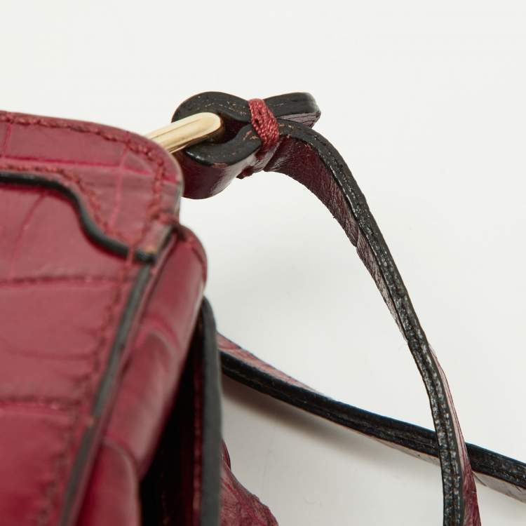 Pre Owned Emporio Armani Red Croc Embossed Leather Zip Satchel 