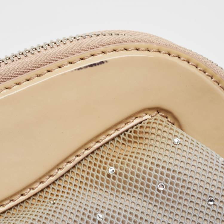 Pre Owned Emporio Armani Grey/Beige Mesh and Patent Leather Crystal Embellished Clutch