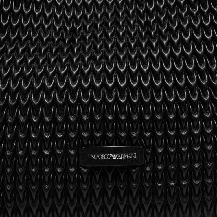 Pre Owned Emporio Armani Black Textured Faux Leather Chain Hobo