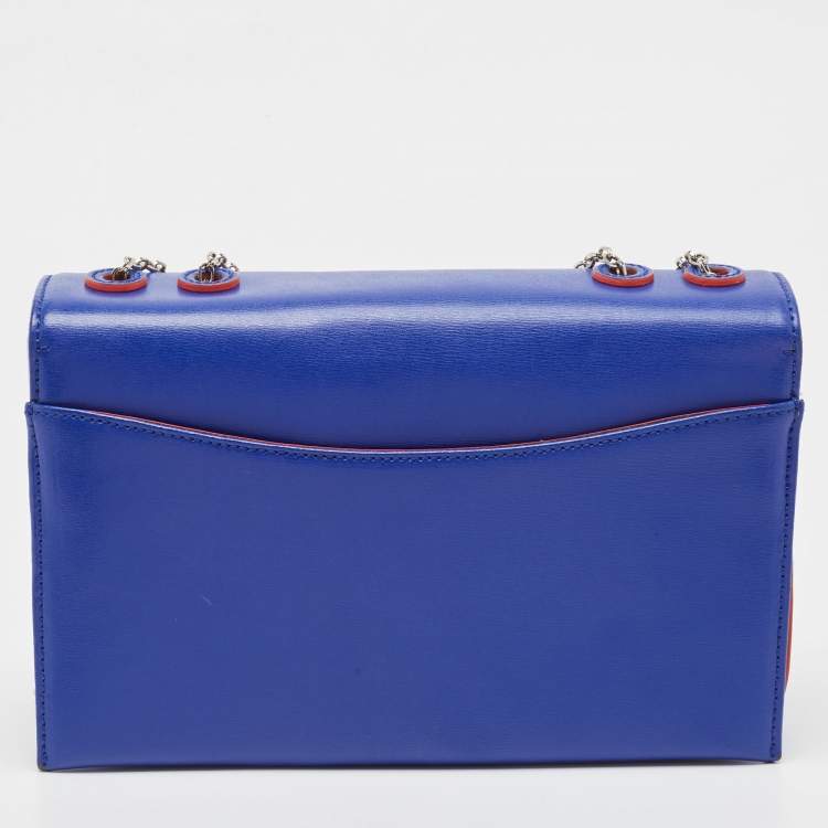 Pre Owned Emporio Armani Blue/Red Leather Flap Chain Shoulder Bag