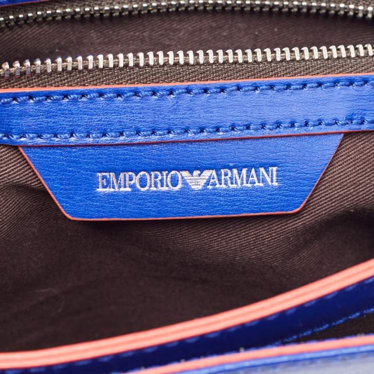 Pre Owned Emporio Armani Blue/Red Leather Flap Chain Shoulder Bag