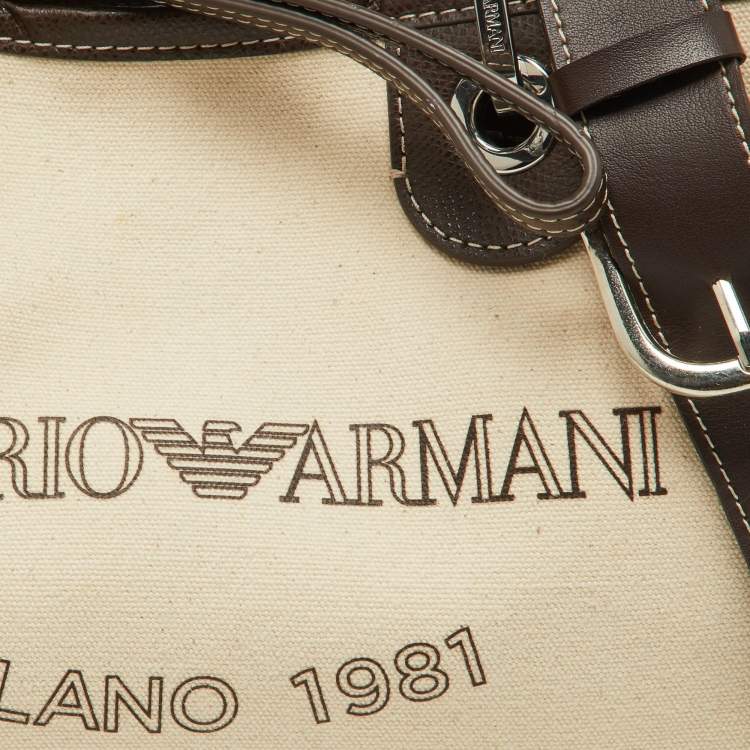 Pre Owned Emporio Armani Beige/Brown Leather Myea Tote