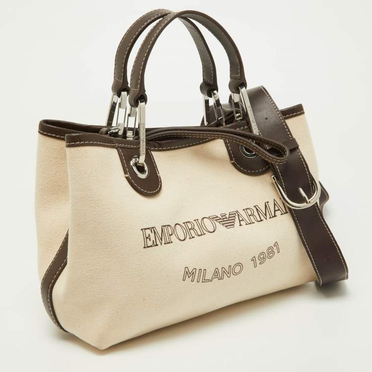 Pre Owned Emporio Armani Beige/Brown Leather Myea Tote