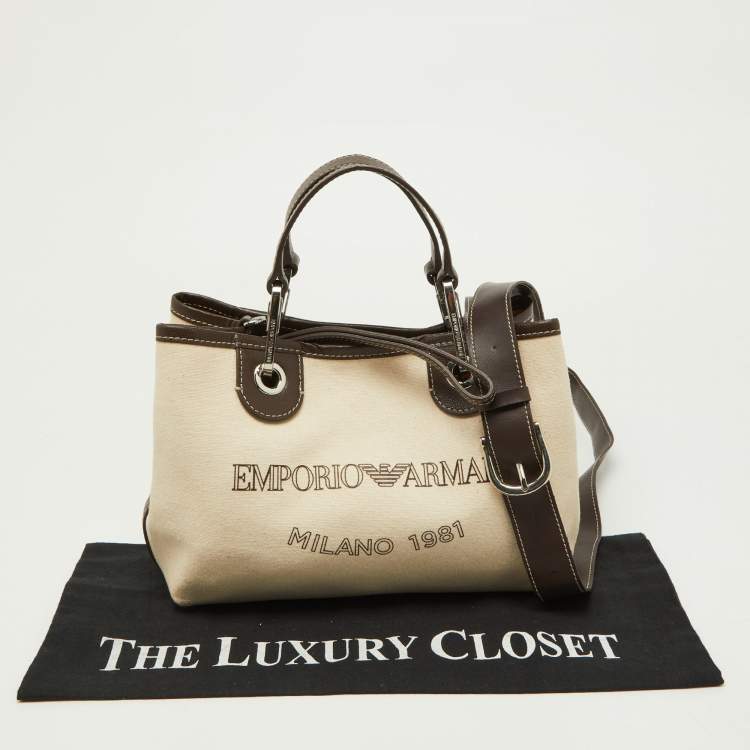 Pre Owned Emporio Armani Beige/Brown Leather Myea Tote