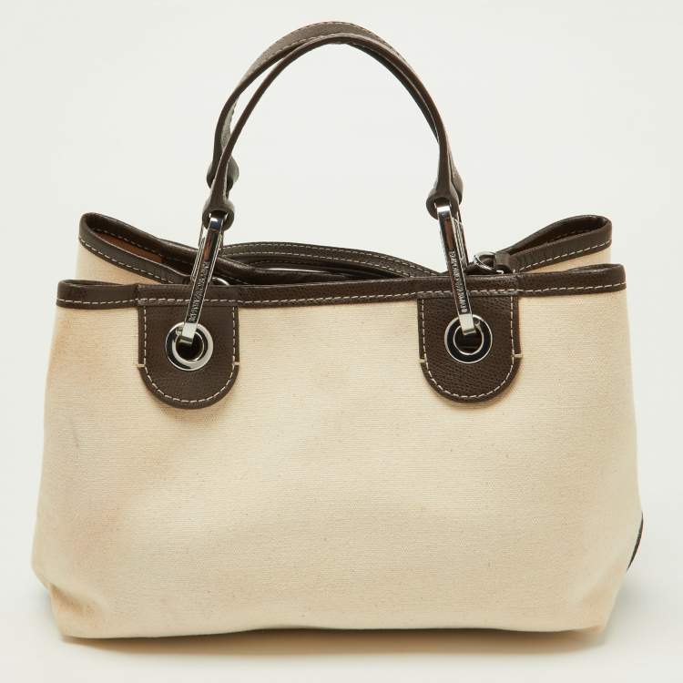 Pre Owned Emporio Armani Beige/Brown Leather Myea Tote