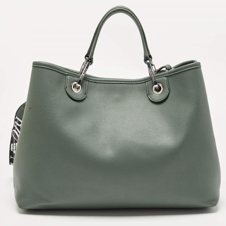 Pre Owned Emporio Armani Green Faux Leather Medium MyEA Shopper Tote