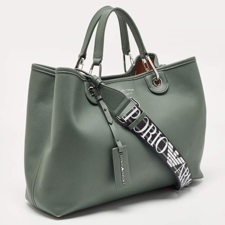 Pre Owned Emporio Armani Green Faux Leather Medium MyEA Shopper Tote