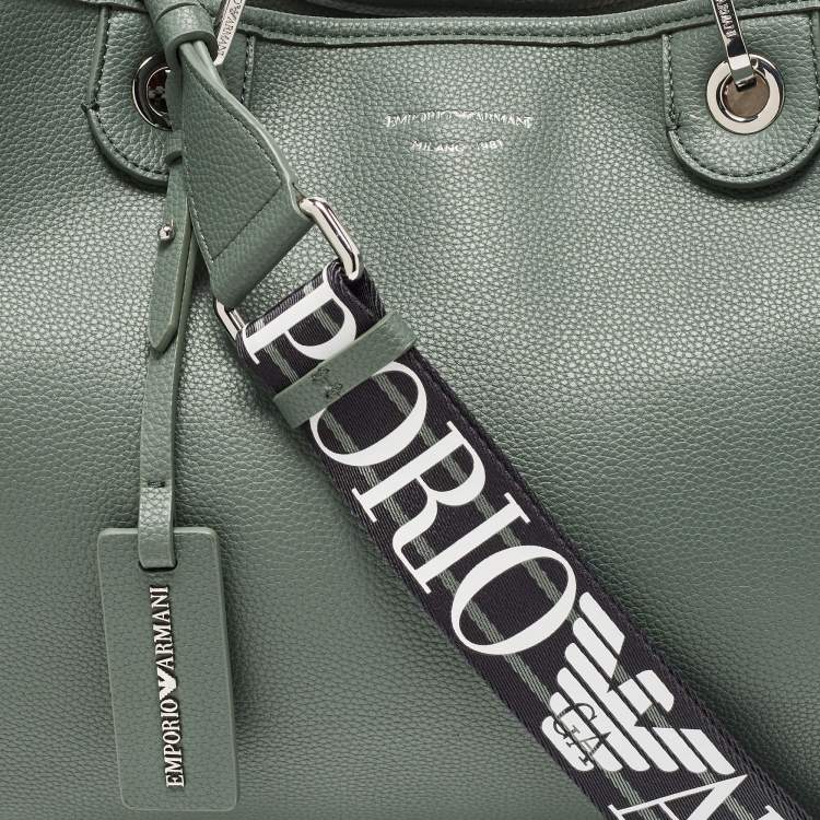 Pre Owned Emporio Armani Green Faux Leather Medium MyEA Shopper Tote