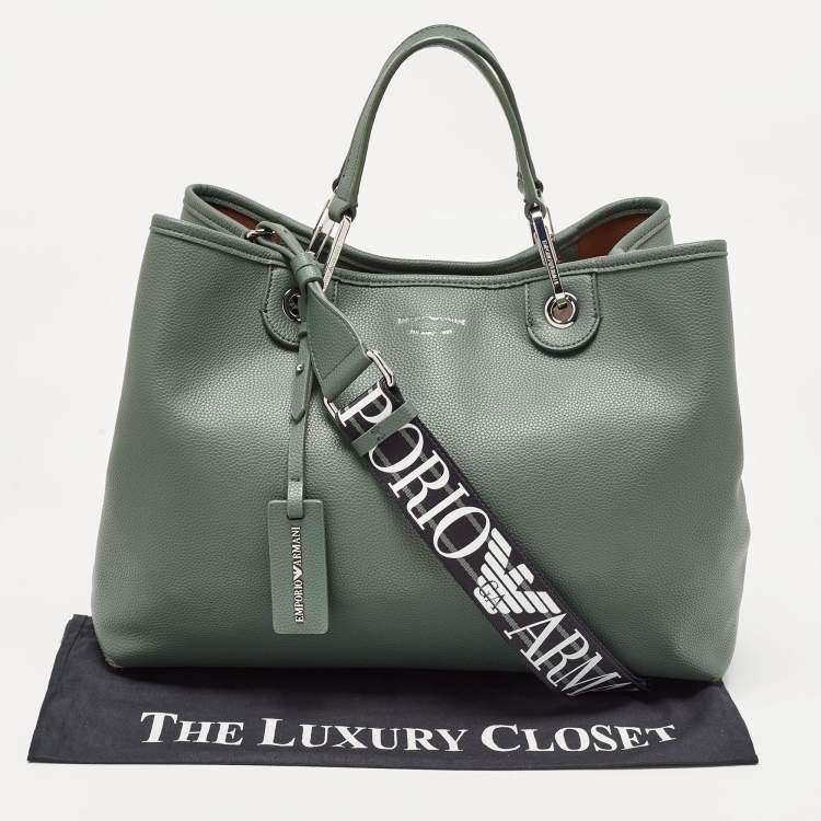 Pre Owned Emporio Armani Green Faux Leather Medium MyEA Shopper Tote