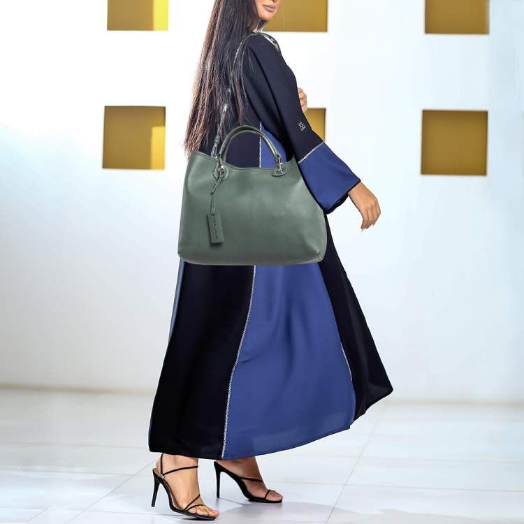 Pre Owned Emporio Armani Green Faux Leather Medium MyEA Shopper Tote