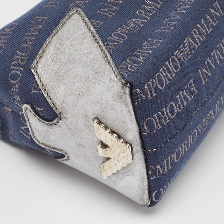 Pre Owned Emporio Armani Blue/Grey Signature Fabric and Leather Bag