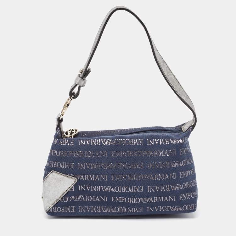 Emporio Armani Blue Grey Signature Fabric and Leather Bag TLC