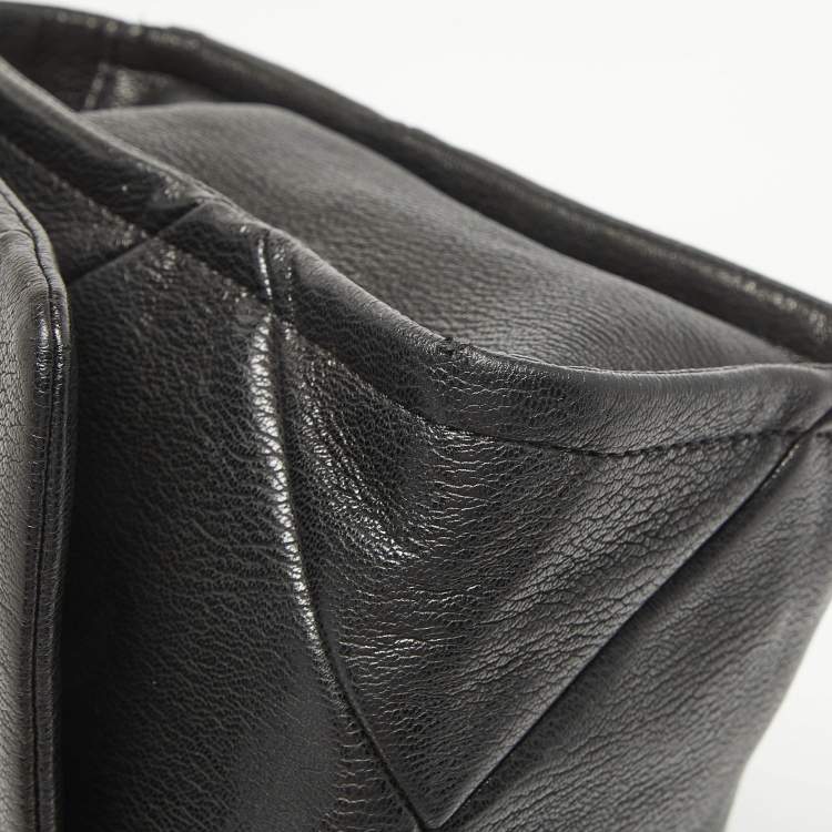 Pre Owned Emporio Armani Black Quilted Faux Leather Noelle Flap Shoulder Bag
