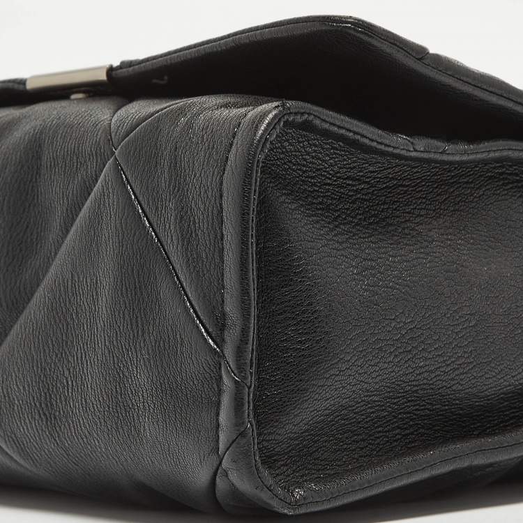 Pre Owned Emporio Armani Black Quilted Faux Leather Noelle Flap Shoulder Bag