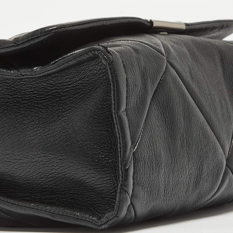 Pre Owned Emporio Armani Black Quilted Faux Leather Noelle Flap Shoulder Bag