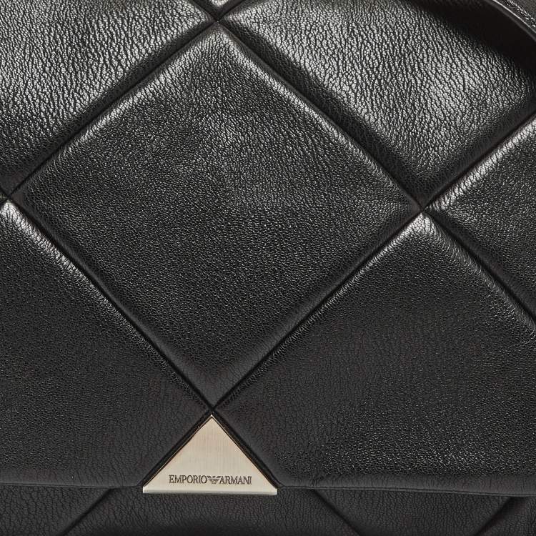 Pre Owned Emporio Armani Black Quilted Faux Leather Noelle Flap Shoulder Bag