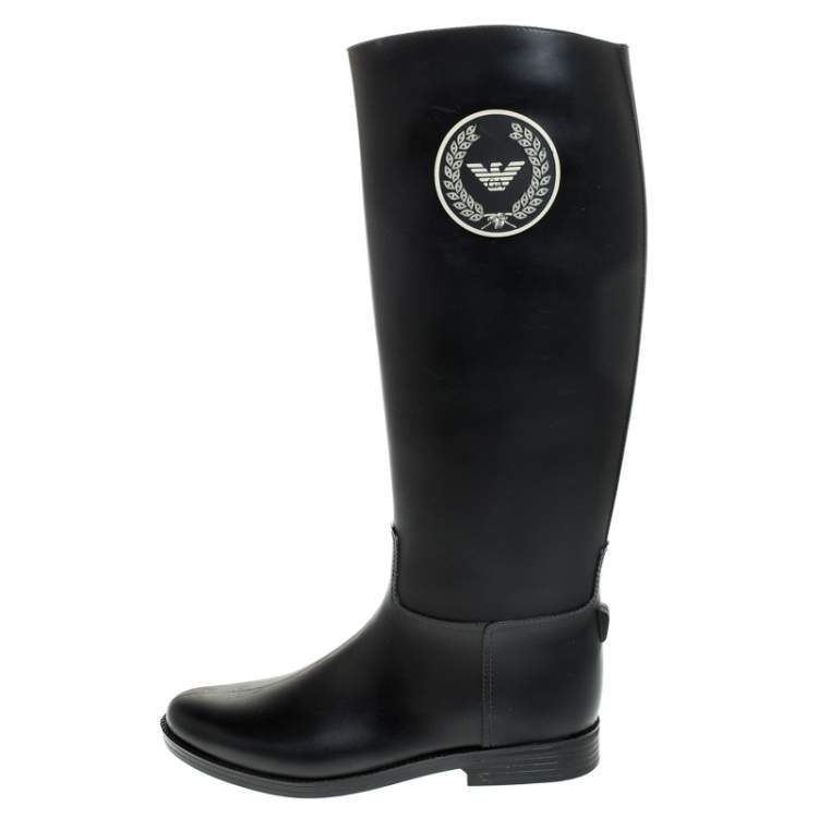 Onvergetelijk hefboom Bezwaar Emporio Armani Black Rubber Wellington Knee High Boots Size 40 Emporio  Armani | TLC