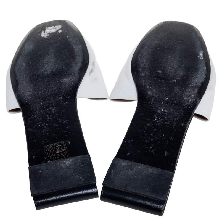 Pre Owned Emporio Armani White Leather Embossed Logo Flat Mule Sandals Size 38