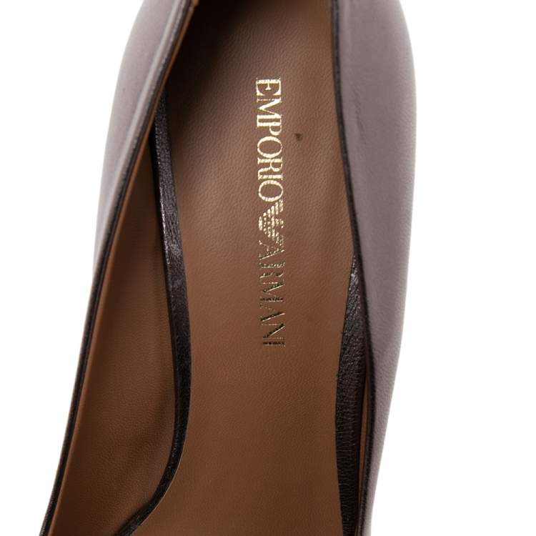 Pre Owned Emporio Armani Metallic Grey Leather Peep-Toe Pumps Size 38 