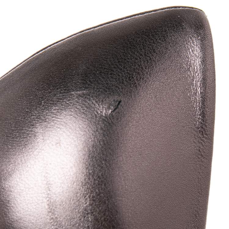 Pre Owned Emporio Armani Metallic Grey Leather Peep-Toe Pumps Size 38 