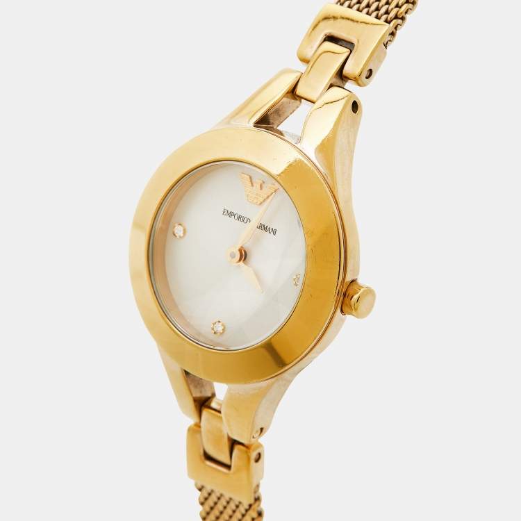 Pre Owned Emporio Armani Champagne Gold Tone Stainless Steel Classic AR7363 Women's Wristwatch 26 mm