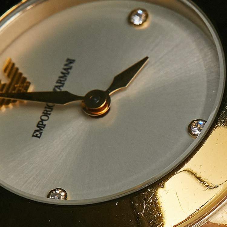 Pre Owned Emporio Armani Champagne Gold Tone Stainless Steel Classic AR7363 Women's Wristwatch 26 mm