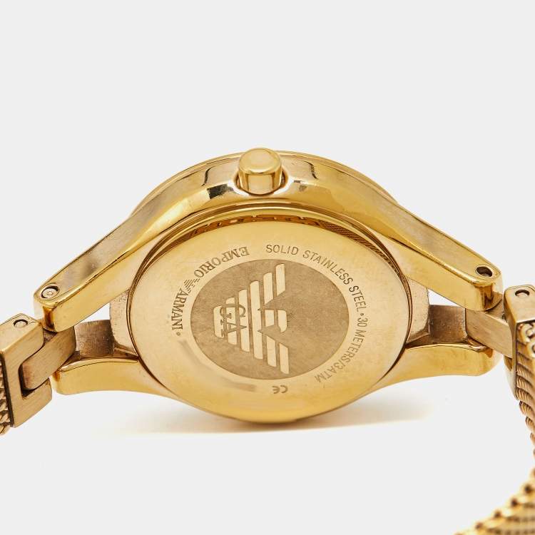 Pre Owned Emporio Armani Champagne Gold Tone Stainless Steel Classic AR7363 Women's Wristwatch 26 mm