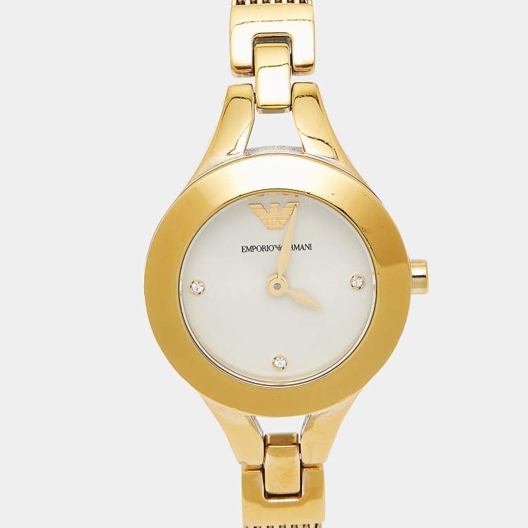 Pre Owned Emporio Armani Champagne Gold Tone Stainless Steel Classic AR7363 Women's Wristwatch 26 mm