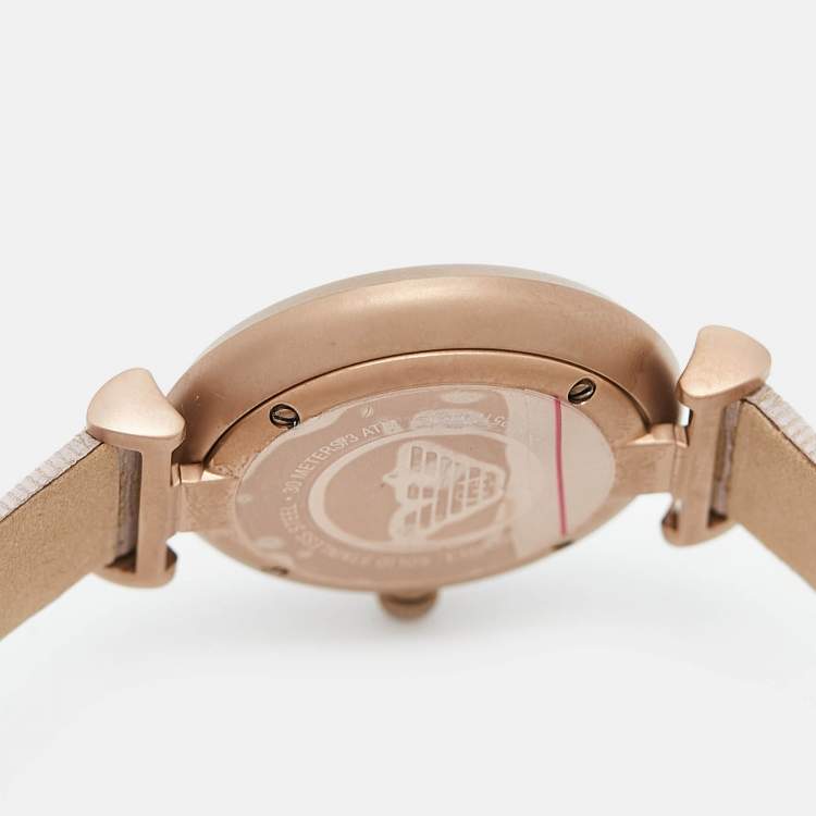 Pre Owned Emporio Armani Silver Rose Gold Plated Stainless Steel Leather AR-11126 Women's Wristwatch 32 mm