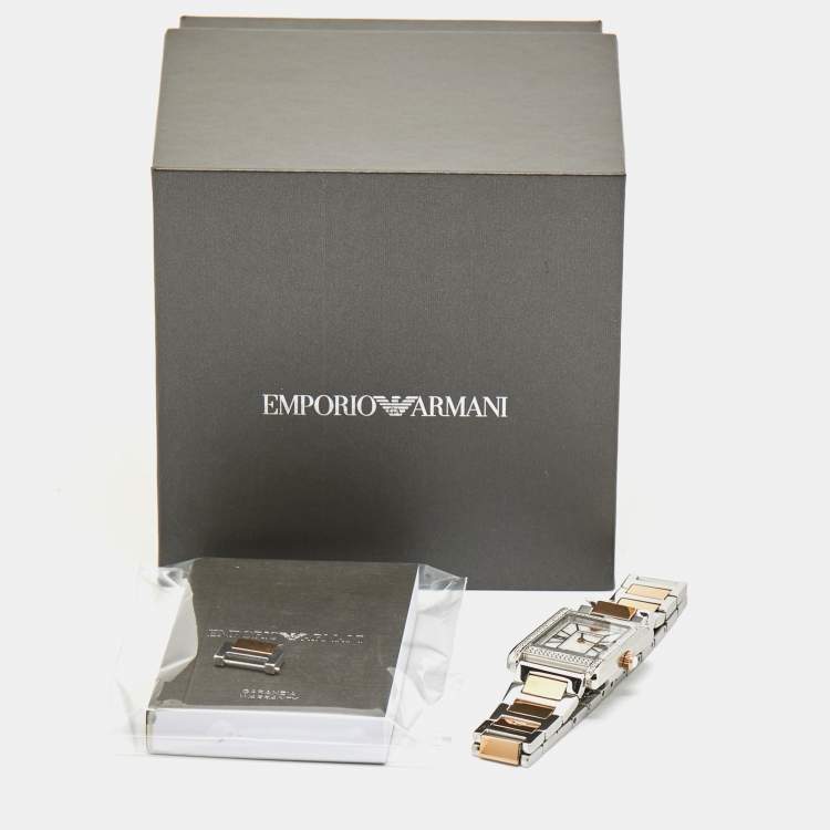 Pre Owned Emporio Armani Mother Of Pearl Crystal Two-Tone Stainless Steel AR11626 Women's Wristwatch 22.40 mm
