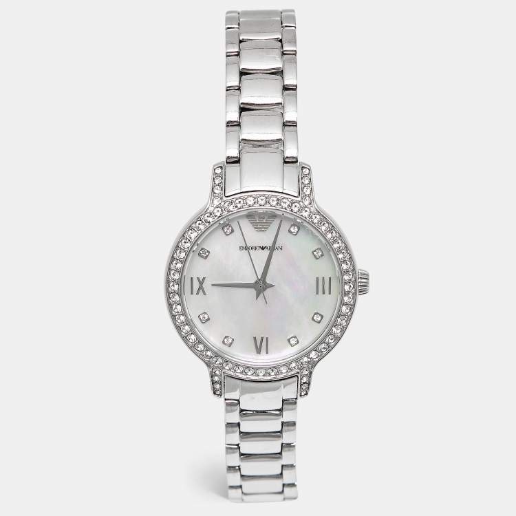 Pre Owned Emporio Armani AR11484 Mother Of Pearl Stainless Steel Women's Wristwatch 32 mm