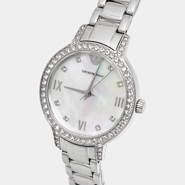 Pre Owned Emporio Armani AR11484 Mother Of Pearl Stainless Steel Women's Wristwatch 32 mm