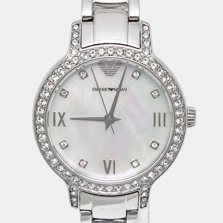 Pre Owned Emporio Armani AR11484 Mother Of Pearl Stainless Steel Women's Wristwatch 32 mm