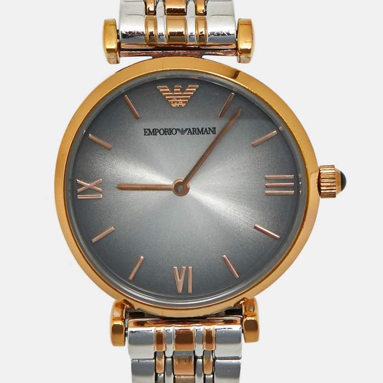 Pre Owned Emporio Armani AR1725 Vignette Grey Two-Tone Stainless Steel Women's Wristwatch 32 mm
