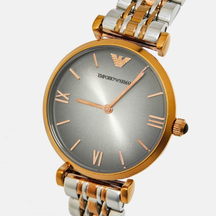 Pre Owned Emporio Armani AR1725 Vignette Grey Two-Tone Stainless Steel Women's Wristwatch 32 mm