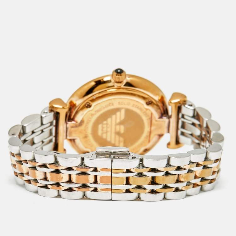 Pre Owned Emporio Armani AR1725 Vignette Grey Two-Tone Stainless Steel Women's Wristwatch 32 mm