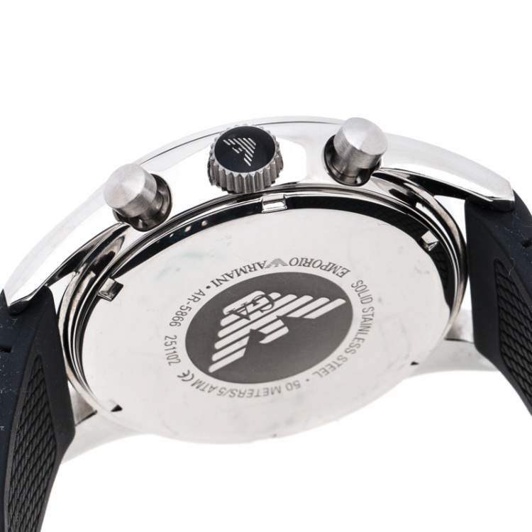 Pre Owned Emporio Armani Black Stainless Steel AR5866 Chronograph Men's Wristwatch 43 mm