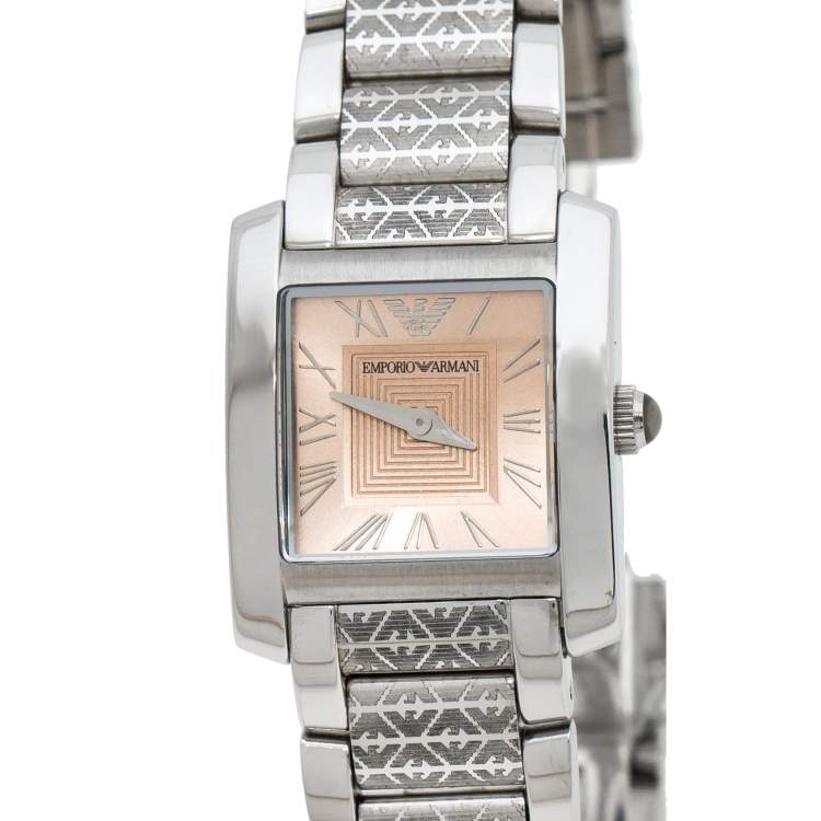 Pre Owned Emporio Armani Peach Stainless Steel AR5710 Women's Wristwatch 23 mm