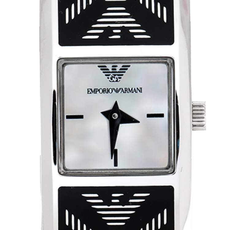 Pre Owned Emporio Armani White Mother Of Pearl Stainless Steel AR5745 Women's Wristwatch 18 mm