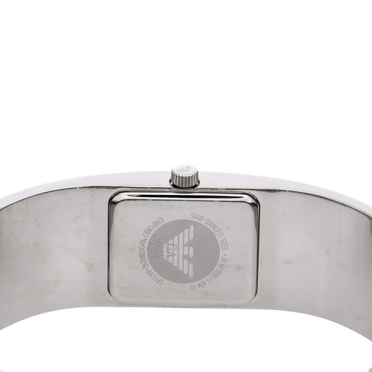 Pre Owned Emporio Armani White Mother Of Pearl Stainless Steel AR5745 Women's Wristwatch 18 mm