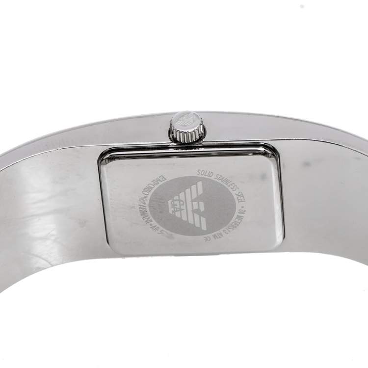 Pre Owned Emporio Armani White Mother Of Pearl Stainless Steel AR5745 Women's Wristwatch 18 mm