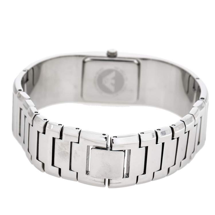 Pre Owned Emporio Armani White Mother Of Pearl Stainless Steel AR5745 Women's Wristwatch 18 mm