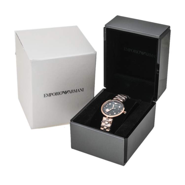مملوكة مسبقًا Emporio Armani  Black Mother Of Pearl Rose Gold Tone Stainless Steel Arianna AR11197 Women's Wristwatch 32 mm