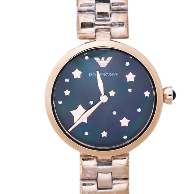 مملوكة مسبقًا Emporio Armani  Black Mother Of Pearl Rose Gold Tone Stainless Steel Arianna AR11197 Women's Wristwatch 32 mm