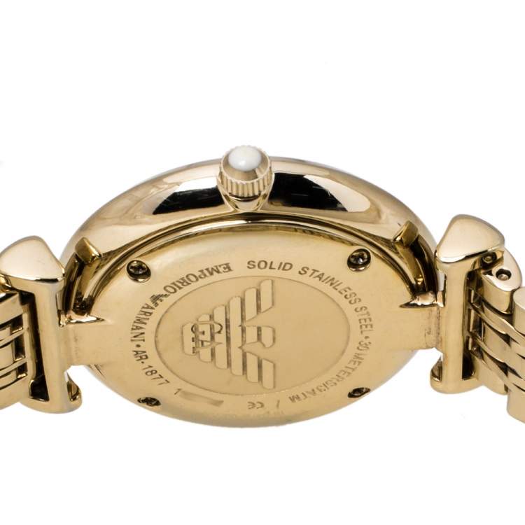 Pre Owned Emporio Armani Silver Yellow Gold Tone Stainless Steel Classic AR1877 Women's Wristwatch 32 mm
