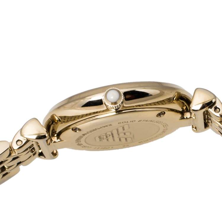 Pre Owned Emporio Armani Silver Yellow Gold Tone Stainless Steel Classic AR1877 Women's Wristwatch 32 mm