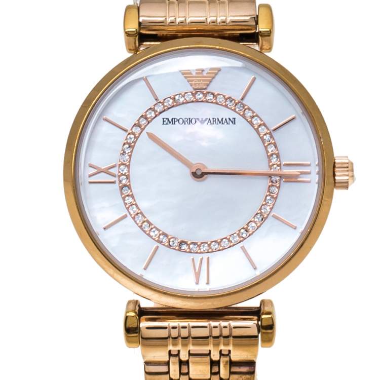 Pre Owned  Emporio Armani Mother Of Pearl Rose Gold Tone Stainless Steel Classic AR1909 Women's Wristwatch 32 mm