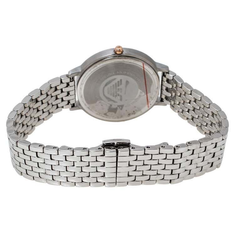 Pre Owned Emporio Armani White Stainless Steel Two-Hand AR80023 Wristwatch 32 mm Set With Earrings And Bracelet