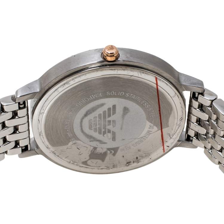 Pre Owned Emporio Armani White Stainless Steel Two-Hand AR80023 Wristwatch 32 mm Set With Earrings And Bracelet